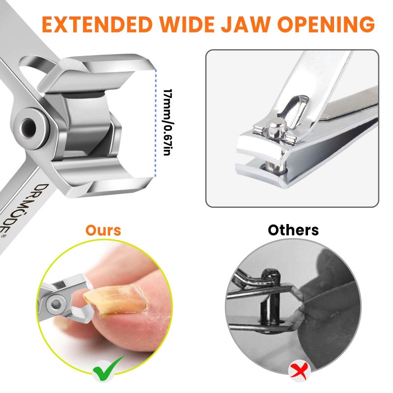 DRMODE Straight Nail Clippers for Thick Nails, Heavy Duty Large Toenail Clippers for Seniors with 17mm Wide Jaw Opening, Ultra Sharp Stainless Steel Toe Nail Clippers Cutter for Men with File - Image 3